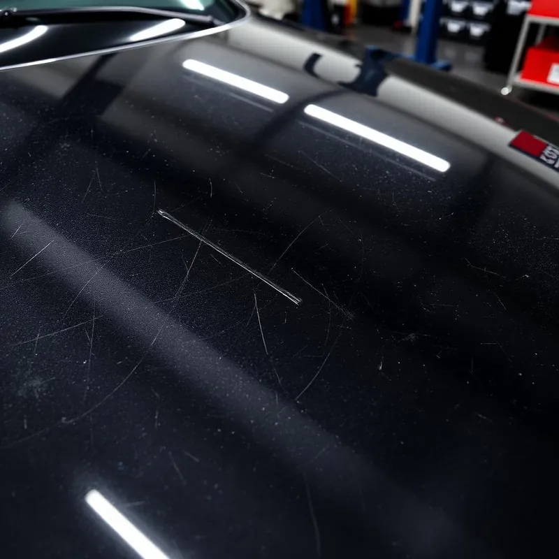 Black clear coat with swirl marks and scratches before paint correction